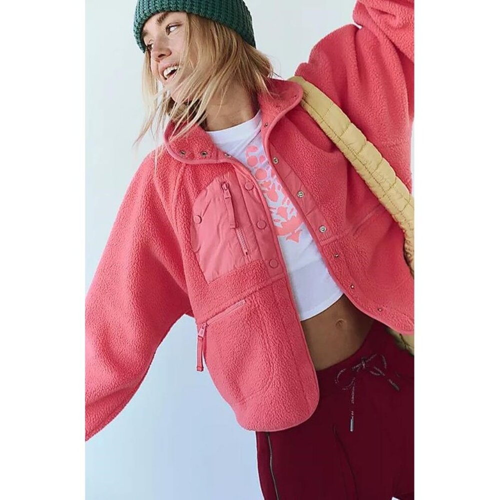 FREE PEOPLE Women's Hit The Slopes Fleece Jacket Size S In Hibiscus